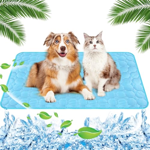 Yegookay Kühlmatte für Hunde Katzen Groß 70x100cm Kühldecke Hund Kaninchen Kühlplatte Hunde Kühlmatte Selbstkühlend XL Klimaanlage Kofferraum Hund Geeignet für Auto Zuhause und Draußen (Blau XL) von Yegookay
