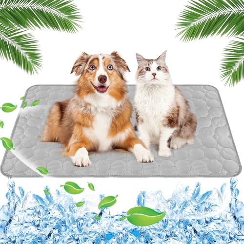 Yegookay Hund Kühlmatte 100×70cm Kühlende Hundedecke Cooling Mat Dog Klimaanlage Kofferraum Hund Hundedecke Zum Mitnehmen Kalter Waschbar Geeignet für Auto Zuhause und Freizeit (Grau XL) von Yegookay