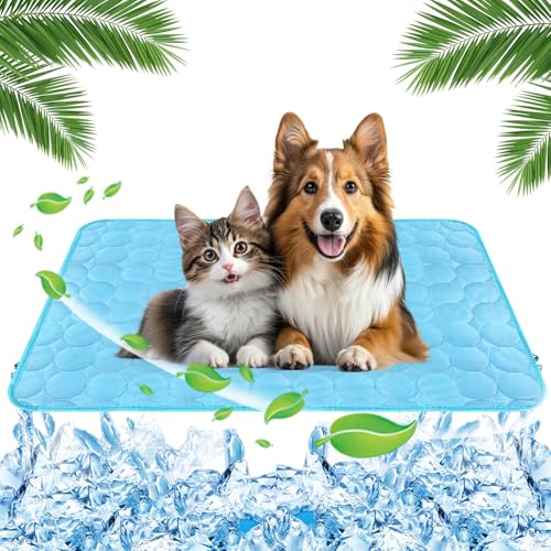 Yegookay Kühlbett für Hunde 70×55cm Katzen Kühlmatte Sommer Hunde Outdoor Decke Tierdecke Katze Dog Ice Hundematte rutschfest Mat Cooling Waschbar Geeignet für Auto Zuhause und Draußen (Blau L) von Yegookay
