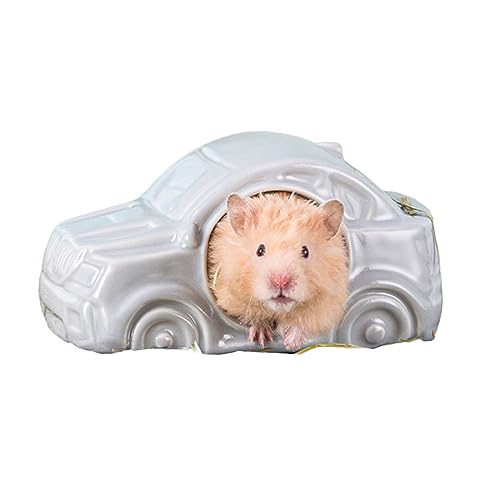 Yelaifona Hamster-Versteck aus Keramik, Auto-Form, Versteck für Hamster, Mini-Hamster, Haus, Haustier-Versteck, ideal für Zwerghamster, Igel und Rennmäuse (grau) von Yelaifona