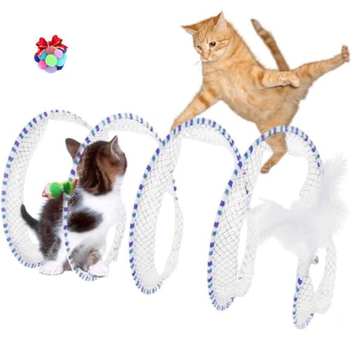 Faltbarer Katzentunnel für Indoor-Katzen, Kätzchen, Katzentunnel mit Federmäuse, Frühlingskatze, interaktives Spielzeug, Katzenspulenspielzeug, Spiral-Katzenspielzeug mit Plüschball, Donut-Tunnel, für von Yelschwa