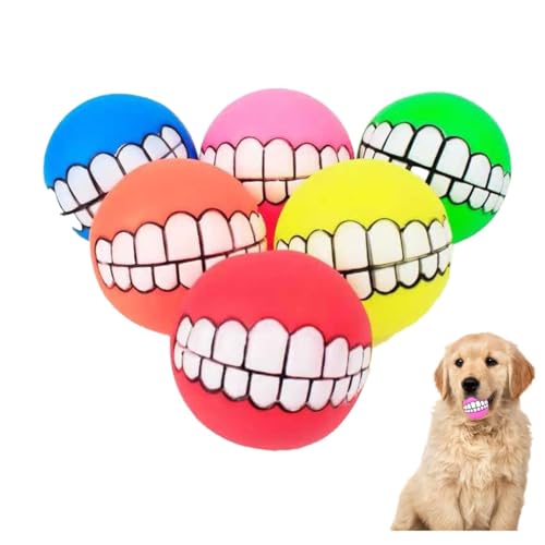 Yelschwa Quietschender Hundeball, 7,4 cm, lustige Hundezähne Muster, Bälle für Haustiere, klingendes Spielzeug, Ball, Kauspielzeug für mittelgroße und kleine Haustiere, interaktives, langlebiges von Yelschwa