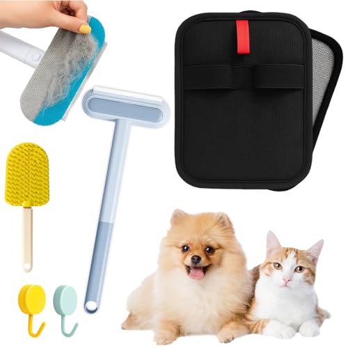 YenMzx Tierhaarentfernungshandschuh, Katzenpflege-Handschuh, 5-in-1 Multifunktions-Haustierhaarentfernungsset (mit Haken und Teppichrechen), Tierhaarentfernung für Hunde, Katzen, Kleidung, Teppiche von YenMzx