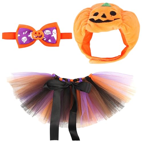 3pcs/Set Cat Halloween Kostüme, niedliche Kürbishüte für Katzenhunde mit Fliege und Mesh Lätzchen, Zugangsabkommen für Halloween, Katzenkostüme 3pcs/Set Cat Halloween Kostüme, niedliche Kürbishüte für Katzenhunde mit Fliege und Mesh Lätzchen, Zugangsabkommen für Halloween, Katzenkostüme von Yeory