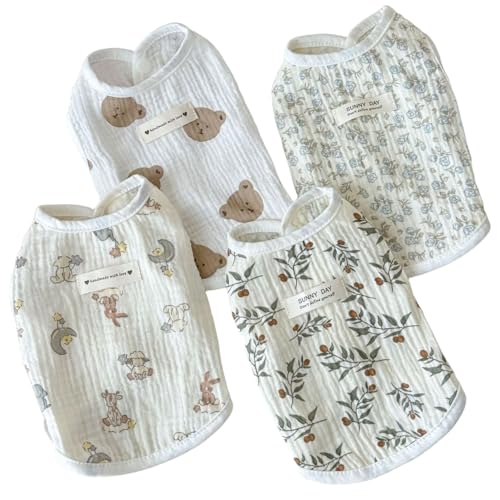 4pcs Hundekleidung Sommer, niedliche Druckhund-Kleidung, atmungsaktive Baumwoll-Haustierkleidung für 2, 5-3, 5 kg Haustiere, Haustier, Haustier von Yeory