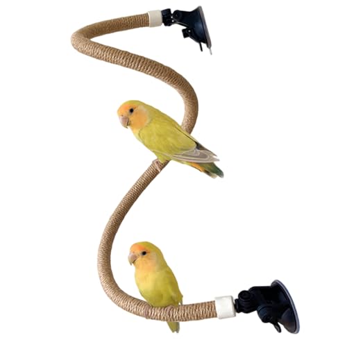Yeory Bird Barch, 39 Zoll biegbares Hanfseil -Papagei -Barsch mit Saugnapfbecher, Vogelspielzeug für Papageien, Schwung von Yeory