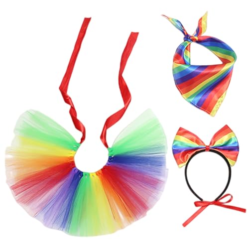 Yeory Hundestolzbekleidung, Hundesoutfit mit Regenbogenstirnband, Schalband und Rock, Haustierkleidung für Gay Pride Month Party, Outfit von Yeory
