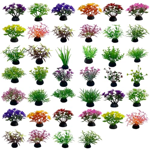 Yeory Künstliche Aquarienpflanzen, realistische Fischtankpflanzen mit Steinbasis für Haushalt 40pcs/Pack, zufälliger Stil, Fischtank von Yeory