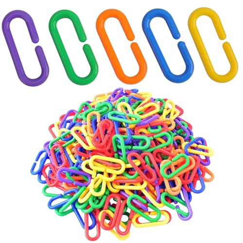Yeory Plastikkettenglieder, 200pcs Regenbogen DIY C-Clips-Kettenhaken, farbenfrohe Vogelkäfigklammern, Schwung Kletterkäfigspielzeug für Vogel von Yeory