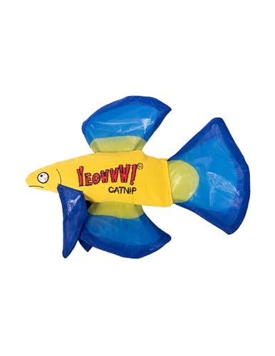 Yeowww! Katzenminze-Spielzeug für Katzen – Bio-Kratzenspielzeug, langlebig und sicher, für Innen- und Außenkatzen, Fischform (L 17 cm) (Blau) von Yeowww!