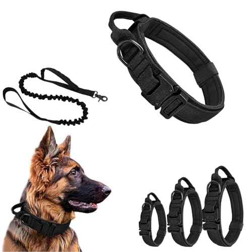 Taktisches Hundehalsband, taktisches Hundehalsband mit Kontrollgriff, verstellbares, mit Nylon gepolstertes Hundehalsband für das Training mittelgroßer und großer Hunde (L) von Yeria