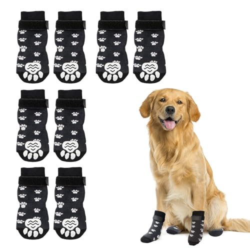 Yeria Indoor Anti-Rutsch Hundesocken, 4 Paar Hunde Schuhe für kleine, mittlere, große Hunde mit Griffen für ältere Hunde Hartholzböden (L, Schwarz) von Yeria