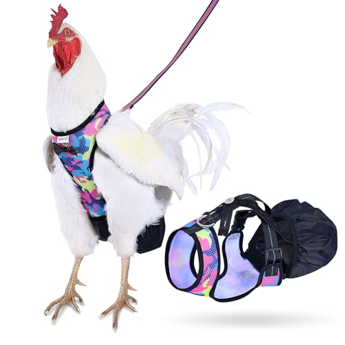 Yesito Hühnergeschirr Henne Größe mit 1.8 m passender Leine, bequemes, Gänse, Enten & mehr – erleichtert das Hühnertraining & Gehen (Camouflage Pink Groß) von Yesito