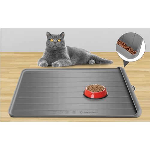 Hundefuttermatte – 63,5 x 40,6 cm, Haustierfuttermatte mit Rückstandsauffangtasche, Hunde- und Katzenfuttermatte für Böden, wasserdicht, Silikon-Hundenapfmatte mit hohen Kanten, um Wasser- und Hundefuttermatte – 63,5 x 40,6 cm, Haustierfuttermatte mit Rückstandsauffangtasche, Hunde- und Katzenfuttermatte für Böden, wasserdicht, Silikon-Hundenapfmatte mit hohen Kanten, um Wasser- und von Yessotech