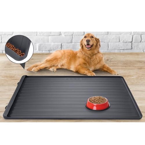 Hundematte für Futter und Wasser – 100,1 x 68,6 cm große Futtermatten für Haustiere mit Rückstandssammeltasche – wasserdichte Hunde- und Katzennapfmatte mit hohen Kanten, um Wasser und Verschütten von Hundematte für Futter und Wasser – 100,1 x 68,6 cm große Futtermatten für Haustiere mit Rückstandssammeltasche – wasserdichte Hunde- und Katzennapfmatte mit hohen Kanten, um Wasser und Verschütten von von Yessotech