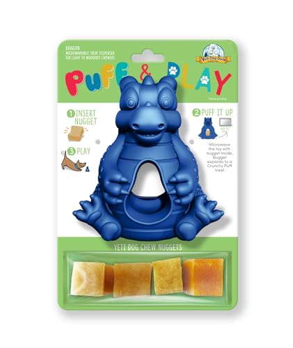 Yeti Puff and Play Hundespielzeug, Hundekauhalter, lustiges stimulierendes Kauspielzeug zum Zahnen, Verhaltenstraining für leichte bis moderate Kauer (Blau - Drache) von Yeti Dog Chew