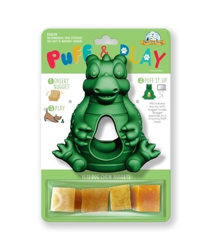 Yeti Puff and Play Hundespielzeug, Hundekauhalter, lustiges stimulierendes Kauspielzeug zum Zahnen, Verhaltenstraining für leichte bis moderate Kauer (Grün - Drache) von Yeti Dog Chew