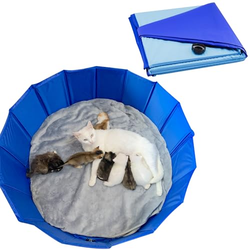 Geburts- und Aktivitätsbett für Kätzchen, Welpen und kleine Haustiere, großes faltbares Haustiernest, 80 cm Durchmesser, 30 cm Höhe von YeulYuuri