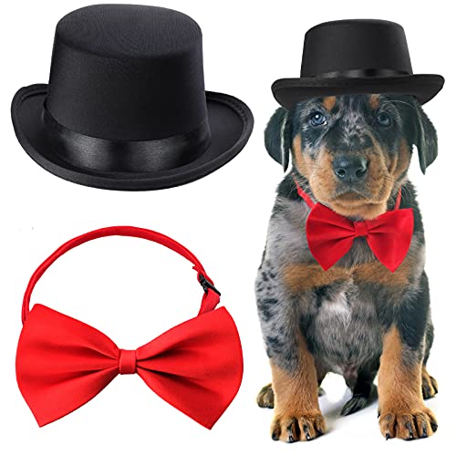 Yewong 2-teiliges Haustier-Zubehör-Set – Haustier-Hut mit formaler Krawatte/Fliege, Geburtstagsparty, Halloween, Kostüm-Zubehör für Hunde und Katzen (rot-A) von Yewong