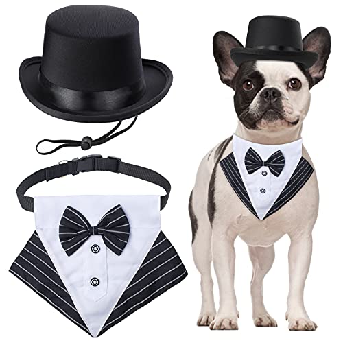 Yewong 2-teiliges Haustier-Zubehör-Set – Haustier-Zylinder mit formellem Haustier-Smoking-Bandana-Halsband, Geburtstagsparty-Abschluss, Halloween-Kostüme, Zubehör für Hund und Katze (Set-A) von Yewong