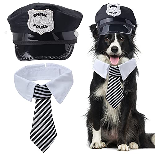 Yewong 2-teiliges Polizei-Kostüm-Zubehör-Set für Haustiere, Hund, Katze, Polizeihut mit Haustier-Krawatte, Haustier-Polizei-Kleidungs-Kit für Halloween, Weihnachten, Cosplay, Rollenspiel-Party (Set-B) von Yewong