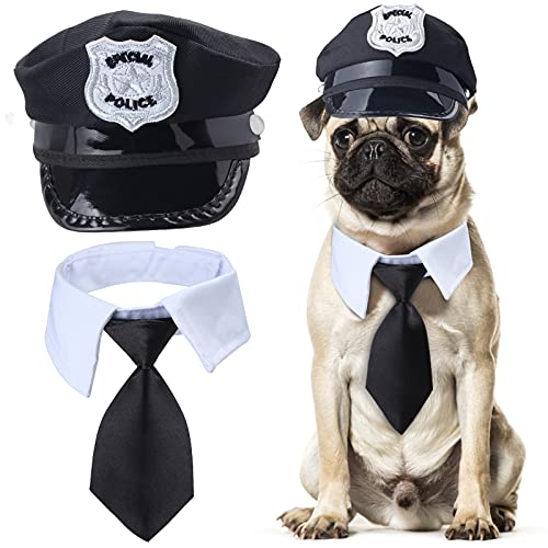 Yewong 2-teiliges Polizei-Kostüm-Zubehör-Set für Haustiere, Hund, Katze, Polizeihut mit Haustier-Krawatte, Haustier-Polizei-Kleidungs-Kit für Halloween, Weihnachten, Cosplay, Rollenspiel-Party (Set-A) von Yewong