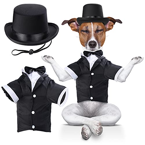 Yewong 2-teiliges formelles Haustierzubehör-Set – Haustier-Zylinder mit Haustier-Anzug, Anzug für Geburtstagsparty, Abschlussfeier, Halloween-Kostüm, Zubehör für Hund und Katze von Yewong