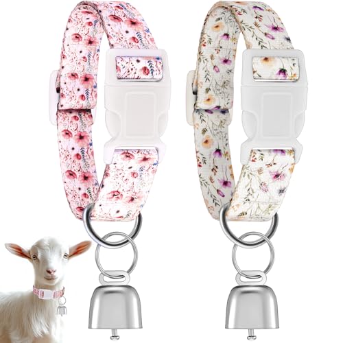 2 x böhmische orangefarbene Gänseblümchen und rosa Rosen, Ziegenhalsbänder mit Weidekupferglocke und verstellbarem Nylon-Halsband, Ziegenzubehör für Frühling, Sommer, Hütte, Bauernhoftiere, Pferde, von Yeyeplum