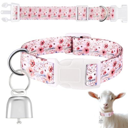 Bohemia Pink Rose Ziegenhalsband mit Weidegold Kupferglocke und verstellbarem Nylon-Blumenhalsband, Ziegenzubehör für Frühling, Sommer, Hütte, Bauernhoftiere, Pferd, Schaf, Kuh, Haustier, laute Bohemia Pink Rose Ziegenhalsband mit Weidegold Kupferglocke und verstellbarem Nylon-Blumenhalsband, Ziegenzubehör für Frühling, Sommer, Hütte, Bauernhoftiere, Pferd, Schaf, Kuh, Haustier, laute von Yeyeplum