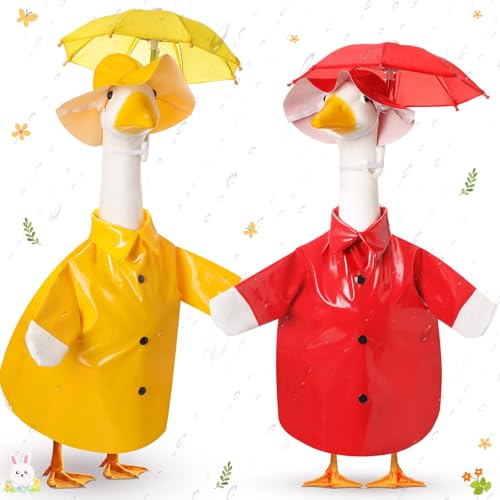 Yeyeplum 2er-Set Frühlingsgans-Outfit Regenmantel und Regenschirm, Rasen, Veranda, Gänse-Tücher, Kunststoff-Gans-Kostüm, Regenmantel, Gans-Outfit für 58,4 cm, Zement-Gans, Frühling, Outdoor, Terrasse, von Yeyeplum