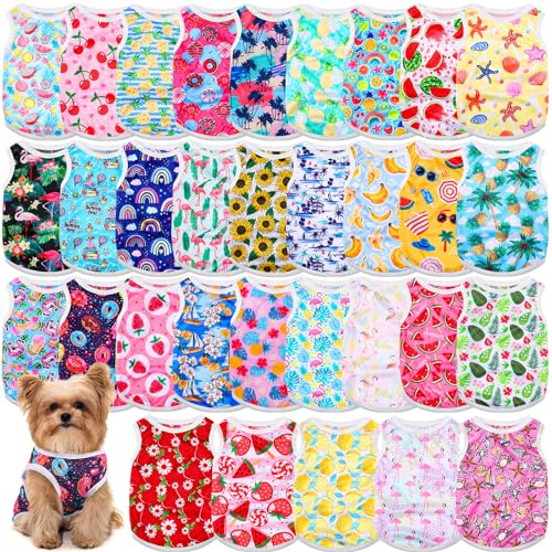 Yeyeplum Hawaii-Hunde-Shirts für den Sommer, Größe S, 32 Stück, Haustier-Shirt, Hundeweste, Welpenkleidung, Flamingo-Oberteil, ärmellos, Kleidung für Katzen (XS) von Yeyeplum