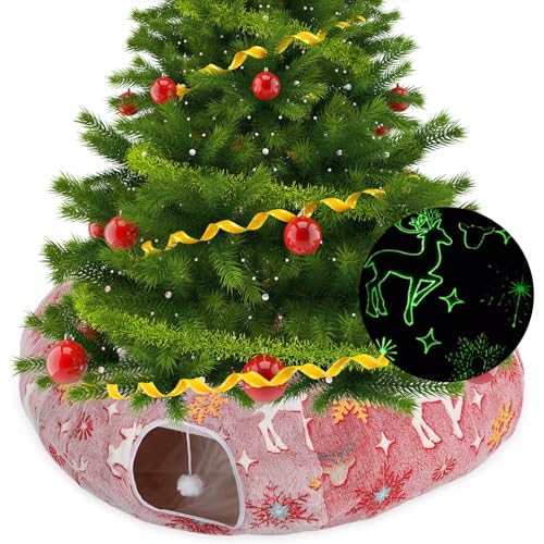 Yeyeplum Katzentunnelbett unter dem Weihnachtsbaum, 91 cm, Weihnachten, Katzenhöhle, Donut-Tunnel, rund, für Innen, Katzen, Spielplatz, Spielzeug für festliches Kätzchen, Welpen, Kaninchen, Frettchen von Yeyeplum