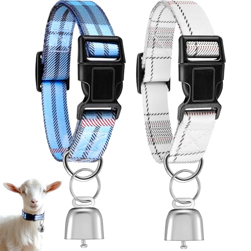 Yeyeplum Ziegenhalsbänder mit Glocken, Kupferglocken und verstellbarem Nylon-Halsband, Laute Bronzeglocke für kleine Bauernhoftiere, Schafe, Kuh, Zubehör (kariert) von Yeyeplum