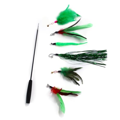 Yfenglhiry Lovely Cats Toy Funny Fishing Green Feather Funny Exercise Teaser Toy For Cats With Long Green Feather Cats Toy von Yfenglhiry