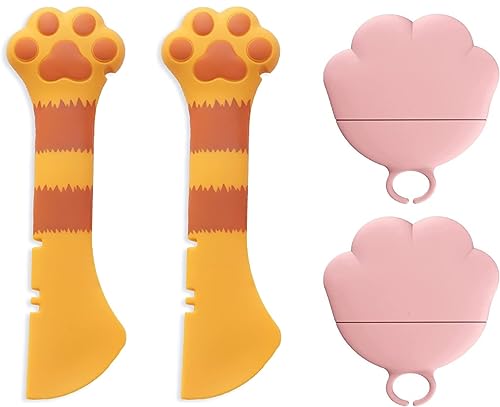 Ygapuzi 4 Stück Haustierfutter-Dosenzubehör-Set Universal-Silikon-Dosenabdeckungen Katzendosendeckel 2-in-1-Spachtel Haustier-Dosenöffner Hundeklauen-Löffel für, Hunde,Katzen Fütterun (Orange & Rosa) von Ygapuzi