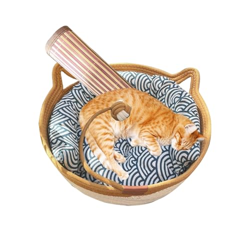Handgewebte Katze Kennel | Krankenschwester für Katzen mit Spielzeugschwanz | Natural Cotton Cotton Cat Kennel, Kätzchen -verdrängter Tiragraffi mit weichem Kitty -Kissen Handgewebte Katze Kennel | Krankenschwester für Katzen mit Spielzeugschwanz | Natural Cotton Cotton Cat Kennel, Kätzchen -verdrängter Tiragraffi mit weichem Kitty -Kissen von Yhsioaklo