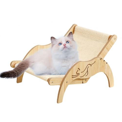 Katzen-Sisalstuhl – Drei-Höhen, zusammenklappbar, Katzenliege mit Sisal-Matte, verstellbare Liege mit Sisal-Kratzer, gemütliche Matte für alle Jahreszeiten, Katzen-Strandkorb für kleine bis große Ca von Yhsioaklo
