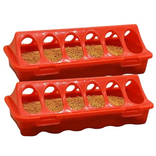 Wachtel-Futterspender für Wachteln, ohne Abfall, 6 Schlitze, 20 x 9 x 6,5 cm, ABS-Wassertrog für Tauben, , Küken, Wachteln, Enten, Vögel, Geflügel, Tiere, Vogelfutterspender (rot), 2 Stück von Yhsioaklo