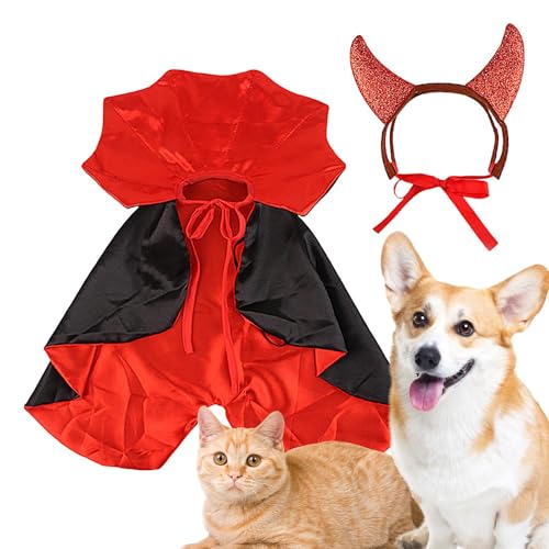 Yhsioaklo Katzen-Vampir-Umhang, Halloween-Gothic-Hundekostüm, Katzen-Halloween-Cosplay-Bekleidung, bunter Haustierumhang mit Horn für kleine, mittelgroße Hunde, Katzen Yhsioaklo Katzen-Vampir-Umhang, Halloween-Gothic-Hundekostüm, Katzen-Halloween-Cosplay-Bekleidung, bunter Haustierumhang mit Horn für kleine, mittelgroße Hunde, Katzen von Yhsioaklo