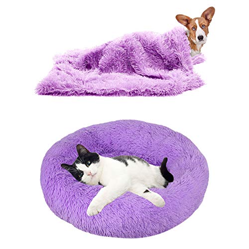 YiCTe Katzenbett Nettes Hundebett Waschbares Haustierbett Kissen Donut Hundebett Extra weich Bequem und geeignet für Katzen und kleine mittelgroße große Hunde (60 cm Durchmesser),Lila von YiCTe