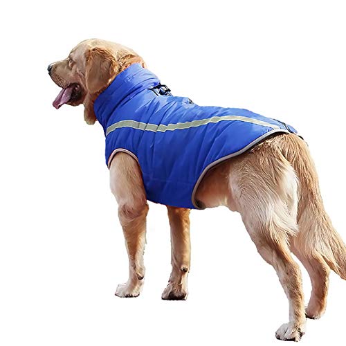 YiCTe Winter Hundejacke Reflektierende Hundemantel warme Winddicht Hundekleidung Wasserdicht Hundekleidung Hundeweste für große Hunde, Blau 2XL von YiCTe