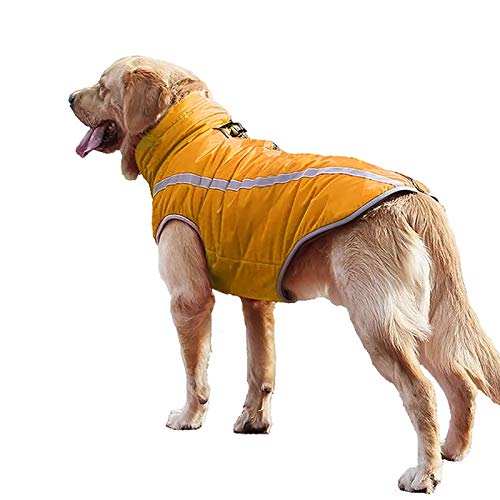 YiCTe Winter Hundejacke Reflektierende Hundemantel warme Winddicht Hundekleidung Wasserdicht Hundekleidung Hundeweste für große Hunde, Gelb 2XL von YiCTe