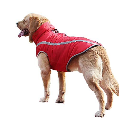 YiCTe Winter Hundejacke Reflektierende Hundemantel warme Winddicht Hundekleidung Wasserdicht Hundekleidung Hundeweste für große Hunde, rot 2XL von YiCTe