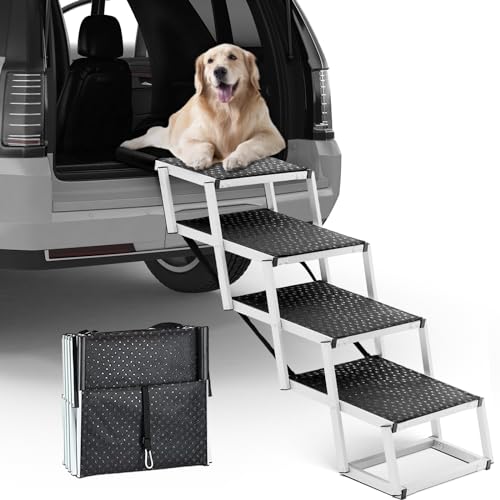 Hundetreppe für große Hunde, faltbare 4-stufige Hunderampe, Satiren für Auto, SUV, LKW, Hochbett, Couch, Aluminium-Hundetreppe unterstützt 68 kg, 43,2 cm breit, 63,5 cm hoch Hundetreppe für große Hunde, faltbare 4-stufige Hunderampe, Satiren für Auto, SUV, LKW, Hochbett, Couch, Aluminium-Hundetreppe unterstützt 68 kg, 43,2 cm breit, 63,5 cm hoch von YiDianBuLiu