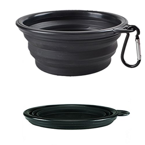 YianBestja Faltbar Silikon Hunde Näpfe Reisenäpfe Trinknapf Hundenäpfe Katze Haustier Wassernapf Futternapf für unterwegs (2X Schwarz Hundenäpfe) von YianBestja