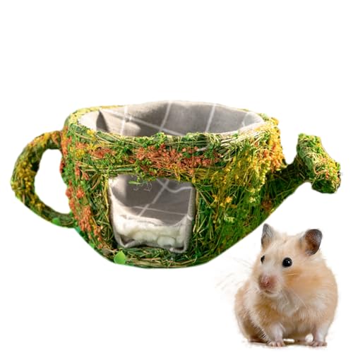 Yianyal Hamsterhäuser,Kessel-Zylinderform Kleintier-Versteck - Handgewebte Naturnachbildung Nagetierheimat Abnehmbares Zubehör Für Schlafen Ausruhen Draußen Spielen Reise Zuhause Hamster Goldhamster von Yianyal