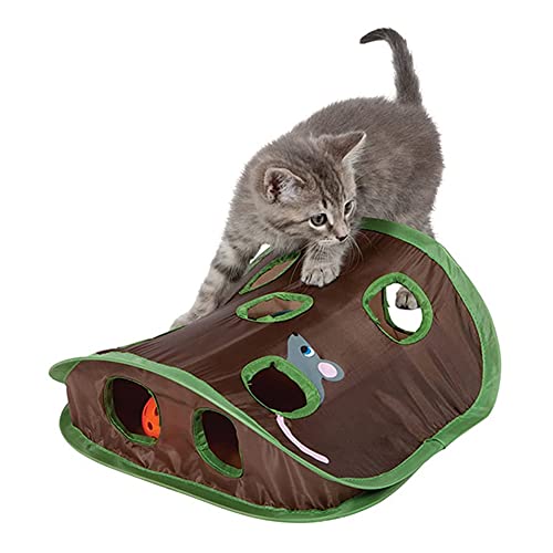 Yicare Katzenspielzeug, 9 Löcher, interaktives Mäuse-Jagd mit Glockenball von Kätzchen, zusammenklappbar, interaktives Intelligenzspielzeug, fantastisch für Kätzchen und Katzen von Yicare