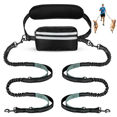Yicostar Freihändige Hundeleine mit Tasche, Doppelleine für zwei Hunde, einziehbare Leine mit doppelt gepolsterten Griffen, Taillenleine für Spaziergänge mit dem Hund, Laufleine Yicostar Freihändige Hundeleine mit Tasche, Doppelleine für zwei Hunde, einziehbare Leine mit doppelt gepolsterten Griffen, Taillenleine für Spaziergänge mit dem Hund, Laufleine von Yicostar