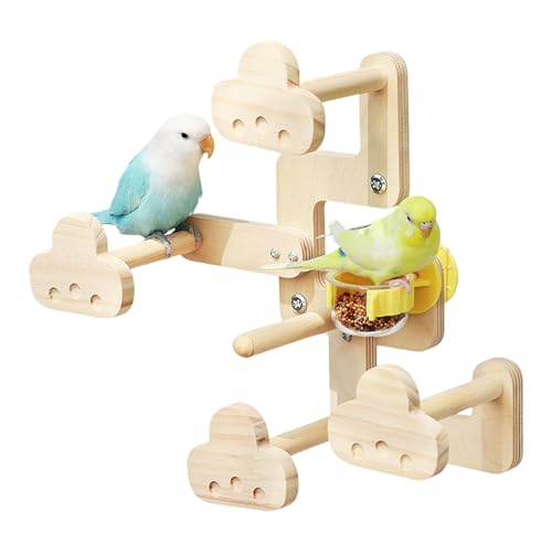 Yidueace Sittich Sitzstangen - Holz Sitzstangen Mit Futternapf - Käfigzubehör Für Drinnen & Draußen Im Garten Auf Balkon Terrasse Hof Und Spielplatz Für Hühner Nymphensittiche von Yidueace