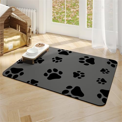 Haustier-Fütterungsmatte, Saugfähige Hundefutter-Matte, Schnelltrocknende Hundematte Für Futter Und Wasserschale, rutschfeste Wasserspendermatte Für Katze-Grey||50x70cm von Yifaose